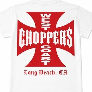West Coast Choppers Short-Sleeve White Tee with Red Graphic retro vintage xl